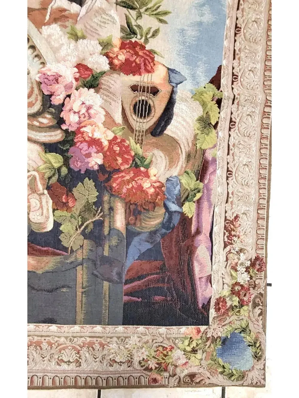 Vintage French Large Tapestry Wall Lined Hanging Gobley's Mandolin